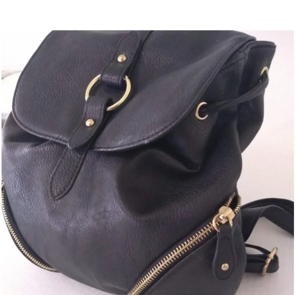 Express Black Backpack with Gold Ring Detail